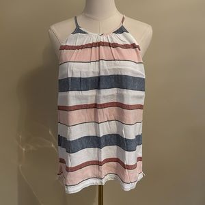 LOFT Linen Tank Striped Pastels Medium